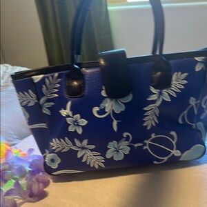 Floral Blue and Black Women's Bag